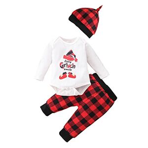 Psafagsa bébé fille garçon ensembles de noël Tenues de Noël Vêtements Entfant Nouveau-Né Christmas Ensemble de Vêtements Barboteuse a Manches Longues + Pantalon + Chapeau Plaid 3-6 Mois - Publicité