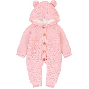 Yumech Nouveau-Né Bébé À Capuchon Tricoté Barboteuses Polaire Salopette Enfant en Bas Âge d'une Seule Pièce Tenues Tricots Chandail Habit de Neige Body Onesies Survêtement pour Les - Publicité