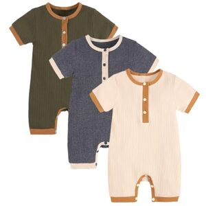 amropi Bébé Filles Lot de 3 Grenouillères Coton Barboteuse Manches Courtes Bodys Combinaison 6-9 Mois,style 1 - Publicité