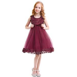 OBEEII Fille Robe Florale Longue de Cérémonie Élégante Robe Princesse sans Manches de Mariage Demoiselle d'honneur Soirée Anniversaire Fête Cocktail Dance Prom pour Enfants Ado 2-3 Ans Bordeaux - Publicité