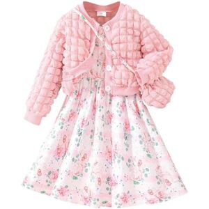 SoLu DAY8 Ensembles Enfant Fille 2-7 ans Printemps Robe Sans Manches Et Manteau Dentelle Fille Chic et Elegant Tailleur Enfant Fille Pas Cher à Volants a la Mode Confortable Mignon Casual (Y-Rouge, 6-7 ans) - Publicité