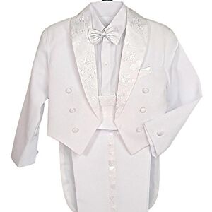 Lito Angels Smoking Costume Mariage Bapteme Ceremonie Enfant Garcon, Ensemble 5 Pieces (Blazer, Chemise, Ceinture, Noeud Papillon et Pantalon), Taille 8 Ans, Blanc (étiquette en Tissu 10) - Publicité