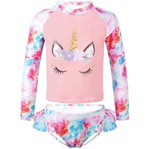 ranrann Enfant Fille Maillot de Bain 2 Pièces Anti UV Protection Solaire T-Shirt Manches Longues et Short de Bain 3-16 Ans Type A Rose 3-4 Ans - Publicité