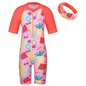 ZNYUNE Enfant Combinaison de Natation Manches Courtes Rashguards de Wakeboard Fille Maillot de Bain 1 Pièce UPF50+ Anti-UV Protection Solaire S428 Fruits 10A - Publicité