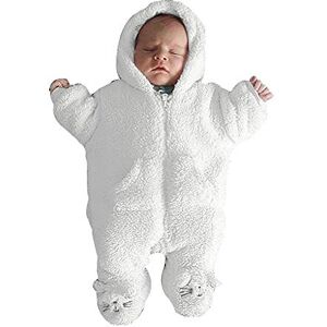 IMJONO Bébé Combinaison De Neige Manteau à Capuche Hiver Grenouillères à Capuche Bébé Naissance Manches Longues Combinaison Barboteuse Ensemble de Pyjama Fleece Jumpsuit（Blanc，0-3 Mois - Publicité