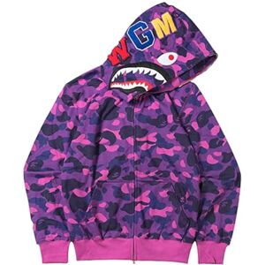 WINKEEY Sweat Shark Garçon Pull à Capuche Enfant Imprimé Camouflage Requin Manches Longues Fermeture Eclair, Violet M - Publicité