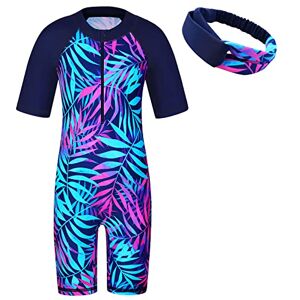 ZNYUNE Enfant Combinaison de Natation Manches Courtes Rashguards de Wakeboard Fille Maillot de Bain 1 Pièce UPF50+ Anti-UV Protection Solaire 419 Y-MarineManches Courtes - Publicité