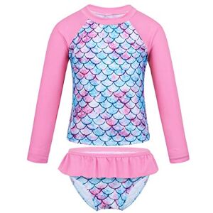 TiaoBug Enfant Fille Ensembles Bikini Sirène Maillot de Bain 2 Pièces Tankini Haut à Manche Longue Anti-UV Et Short de Bain Ensemble Natation Plage 3-16 Ans Rose 3-4 Ans - Publicité