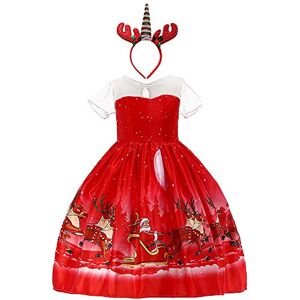 OBEEII Fille Déguisement de Noël Robe Princesse Christmas avec Renne Bandeau pour Cérémonie Canaval Fête Photographie Costume 8-9 Ans - Publicité