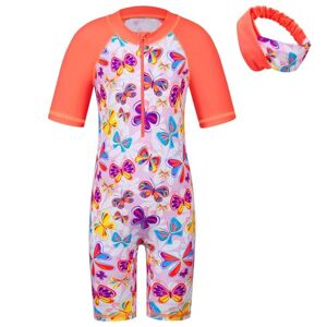 ZNYUNE Enfant Combinaison de Natation Manches Courtes Rashguards de Wakeboard Fille Maillot de Bain 1 Pièce UPF50+ Anti-UV Protection Solaire S428 OrangeButterfly 8A - Publicité