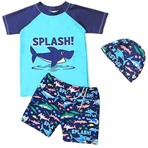 FedMois Maillot de Bain Bébé Garçon 3 pièces Combinaison Anti UV T-Shirt + Shorts + Bonnet de Bain, Requin, 5-7 Ans - Publicité