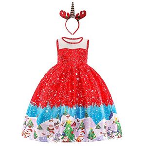 OBEEII Fille Déguisement de Noël Robe Princesse Christmas avec Renne Bandeau pour Cérémonie Canaval Fête Photographie Costume 6-7 Ans - Publicité