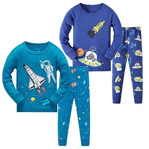 LOLPIP Pyjamas 4 pièces pour garçons Manches longues 2 à 14 ans, Blue Rocket 4 pièces, 3 ans - Publicité