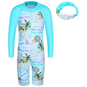 ZNYUNE Enfant Combinaison de Natation Manches Courtes Rashguards de Wakeboard Fille Maillot de Bain 1 Pièce UPF50+ Anti-UV Protection Solaire 373 Cian-L 128/134 - Publicité