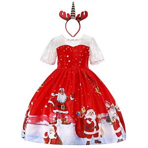 OBEEII Fille Déguisement de Noël Robe Princesse Christmas avec Renne Bandeau pour Cérémonie Canaval Fête Photographie Costume 8-9 Ans - Publicité