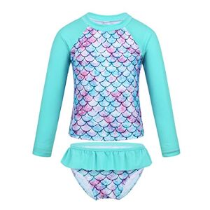 TiaoBug Enfant Fille Ensembles Bikini Sirène Maillot de Bain 2 Pièces Tankini Haut à Manche Longue Anti-UV Et Short de Bain Ensemble Natation Plage 3-16 Ans Cyan 3-4 Ans - Publicité