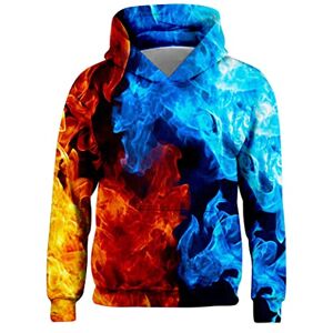 Freshhoodies Unisexe 3D Feu Impression Sweat à Capuche Sweatshirt pour Garçons Filles Coloré Bleu Rouge De Noël Longues Manches Hoodie avec Doublure Polaire 6-8 Ans (L) - Publicité