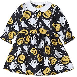 Momolaa Manteaux De Pluie Pour Filles Imperméables Toddler Kids Girls Infant Long Sleeve Cartoon Halloween Pumpkins Prints Princess Dress (Black, 4-5 Years) - Publicité