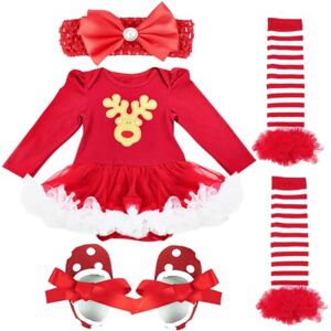 IEFIEL Déguisement Noël Carnaval Anniversaire Fête Ensembles Bébé Fille (Barboteuse + Bandeaux + Jambières + Chaussures) Vêtements Nouveau Né Enfant 0-12 Mois Style 6 0-3 mois - Publicité