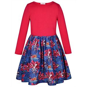 BONNY BILLY Robe Fille Chic Coton Fleurie Automne Hiver Robe Enfant Manches Longues 7-8 Ans Rouge - Publicité