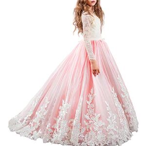 IWEMEK Appliqué Robe de Fille de Fleur Manches Longues Demoiselle d'honneur Dentelle Soirée Princesse Première Communion Robes de Fête Mariage Cérémonie Baptême Habillée d'anniversaire Carnaval Noël - Publicité