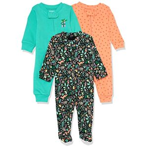 Amazon Essentials Grenouillère Ajustée en Coton sans Pieds Mixte Bébé, Lot de 3, Noir Folklorique/Orange Points/Vert des Mers du Sud, 6-9 Mois - Publicité