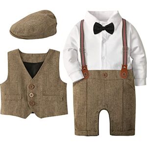 mintgreen 3pcs Bébé Ensembles Costume Manteaux Formel pour Mariage Baptême Soirée Noël Festival Blazer Set, Marron, 9-12 Mois, 80 - Publicité