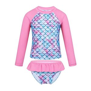 MSemis Enfant Fille 2 Pièces Maillot de Bain Anti UV Été Costume Sirène Short de Bain T-Shirt Plage Manches Longue Tankini Natation Piscine Swimwear 2-16 Ans Rose 2-3 Ans - Publicité