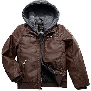 Wantdo Garçon Blouson en Cuir PU avec Capuche Amovible Aviateur Marron 10-12 - Publicité