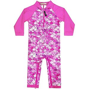 weVSwe Maillot de bain pour tout-petit UPF 50+ Protection solaire en tissu Costume de natation pour bébé One Pieces Maillot de bain pour fille à manches longues Rose Rouge Écailles de poisson 0-6 mois - Publicité