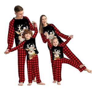 Dihope Pyjama de Noël Famille Combinaison Pyjama Jumpsuit Costume Maison Barboteuse Impirmé des Cerfs de Noël Ensemble Femme Homme Fille BéBé Garçon Automne Hiver(Femme,M) - Publicité
