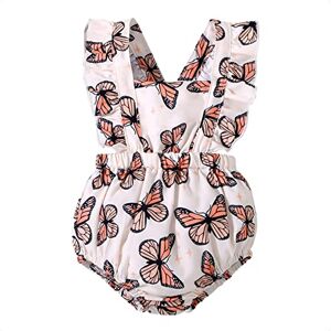 KONFEN Barboteuse Bébé Fille à Volants, Imprimé Papillon Manches Courtes Combinaison Body Romper Onesies Jumpsuit pour Bebe Fille 9-12 Mois - Publicité