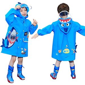 JinBei Enfant Imperméable Veste de Pluie Garçon Manteau de Léger Poncho à Capuche pour École Randonnée Plein Air Voyage Vêtements de Pluie Respirant, Bleu Requin 3-4 Ans - Publicité