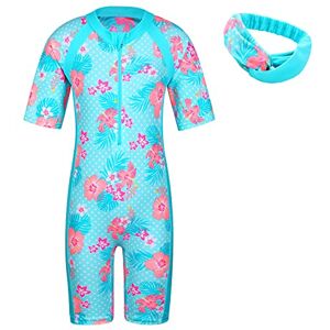 ZNYUNE Enfant Combinaison de Natation Manches Courtes Rashguards de Wakeboard Fille Maillot de Bain 1 Pièce UPF50+ Anti-UV Protection Solaire 419 Cyan Manches Courtes 4A - Publicité