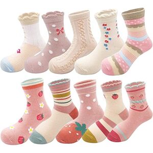 YANWANG 10 Paires de Chaussettes en Coton Dessin Animé pour Tout-petits Enfants pour Garçons Filles(M:3-5 ans,4#Fraise) - Publicité