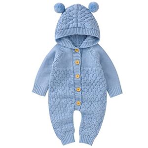 amropi Nouveau-né Bébé Tricot Barboteuse à Capuche Combinaison Manches Longues Tenue Ensemble 18-24 Mois,Bleu clair - Publicité