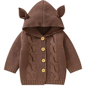 Momolaa Veste Fille Cuir Bébé fille garçon tricot Cardigan pull à capuche hauts chauds enfant en bas âge infantile oreille vêtements d'extérieur veste manteau tenue vêtements (Coffee, 9-12 Months) - Publicité