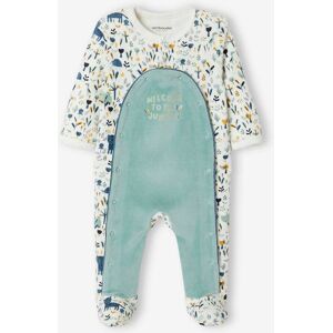 Vertbaudet Pyjama bébé garçon en velours ouverture pont ivoire imprimé BLANC NAISSANCE(50CM) - Publicité