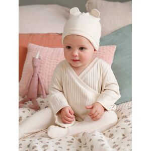 Vertbaudet Combinaison en maille côtelée bébé et son bonnet sable BLANC 12M(74CM) - Publicité