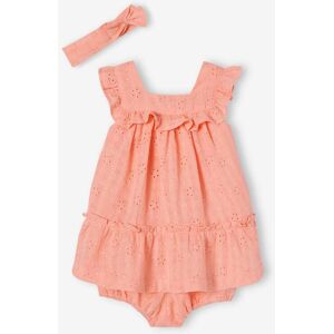 Vertbaudet Ensemble en broderie anglaise bébé robe, bloomer et bandeau corail ORANGE 18M(81CM) - Publicité