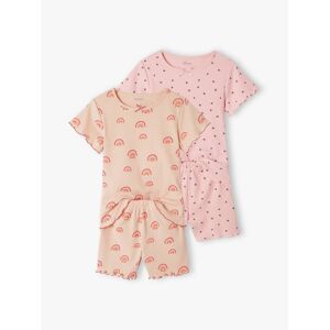 Vertbaudet Lot de 2 pyjashorts fille imprimés en maille côtelée rose poudré ROSE 14A Fille - Publicité