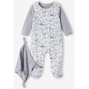 Vertbaudet Ensemble naissance 3 pièces : combinaison + body + doudou en coton bio bleu jean BLEU 3M(60CM) - Publicité