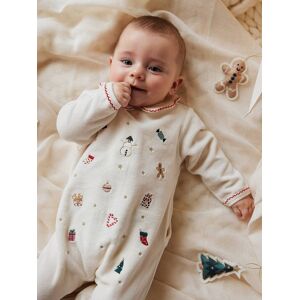 Vertbaudet Pyjama de Noël brodé bébé en velours écru BLANC NAISSANCE(50CM) - Publicité