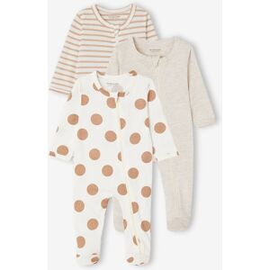 Vertbaudet Lot de 3 pyjamas bébé en jersey ouverture zippée BASICS cappuccino MARRON 9M(71CM) - Publicité