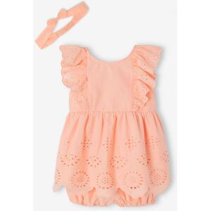 Vertbaudet Ensemble de cérémonie bébé robe, bloomer et bandeau corail ORANGE 9M(71CM) - Publicité