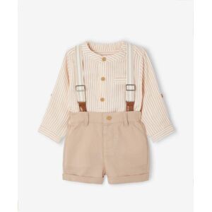 Vertbaudet Ensemble cérémonie bébé : chemise + short + bretelles taupe GRIS 36M(97CM) - Publicité