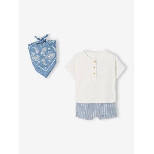Vertbaudet Ensemble bébé chemise + short + bandana bleu BLEU 6M(67CM) - Publicité