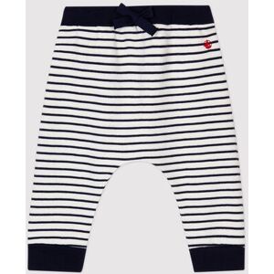 Petit Bateau Pantalon en molleton bebe. Blanc Marshmallow/Bleu Smoking 6M