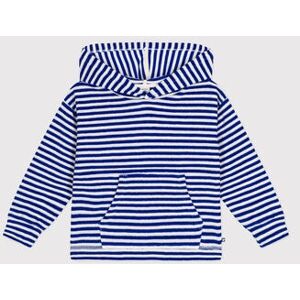 Petit Bateau Sweatshirt raye a capuche en bouclette eponge enfant Bleu Surf/ Avalanche 12A