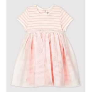 Petit Bateau Robe bi-matieres manches courtes bebe fille Blanc Marshmallow/Rose Minois 6M